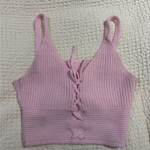 Chic Pink Lace-Up Knit Crop Top